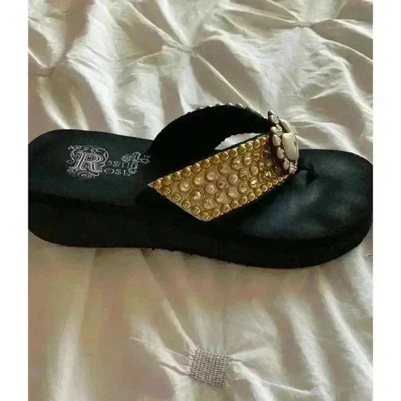 Rustic Rose Bride Gold Bling Sandals Size 9 - Picture 2 of 5